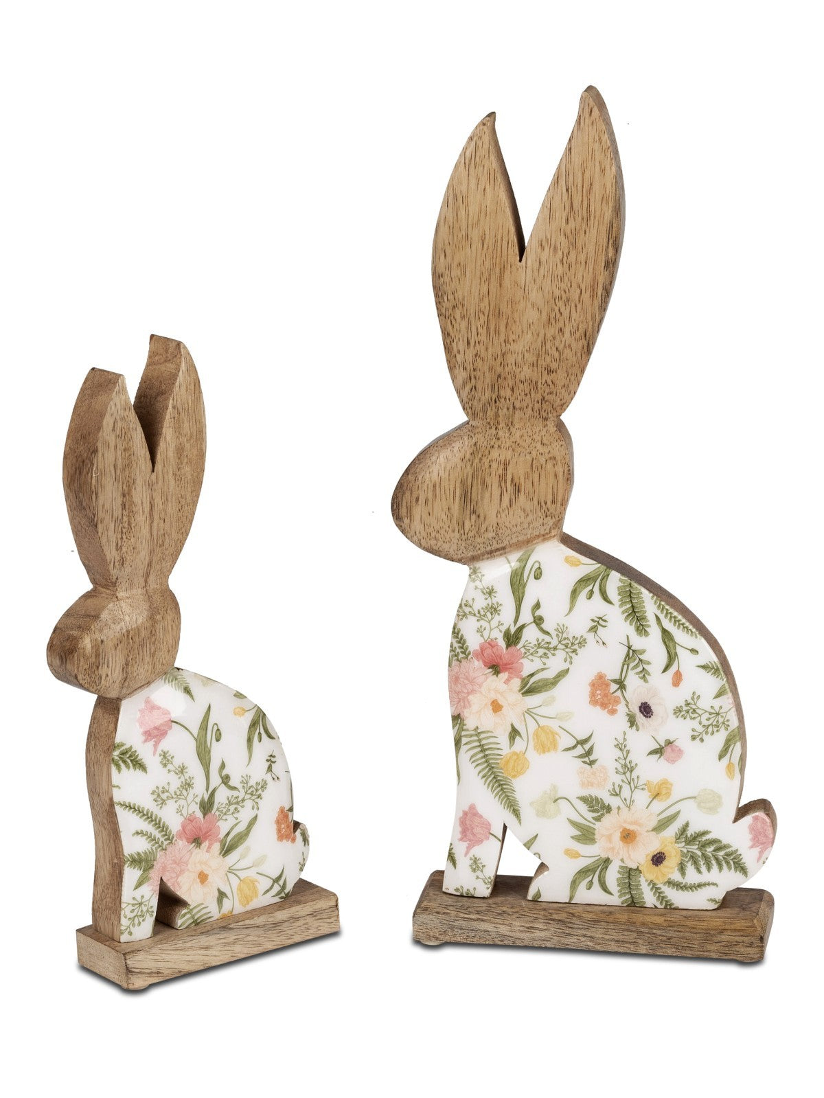 Deko-Figur Hase Blumen H. 26-37 cm weiß bunt natur Mangoholz mit Emaille Formano