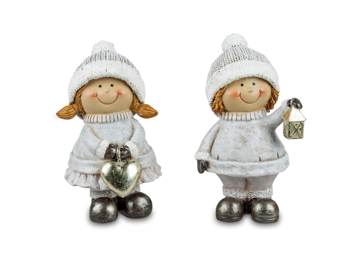 2er Set Winterkinder Mädchen + Junge, Jan + Jule H. 17cm Deko Figur Formano