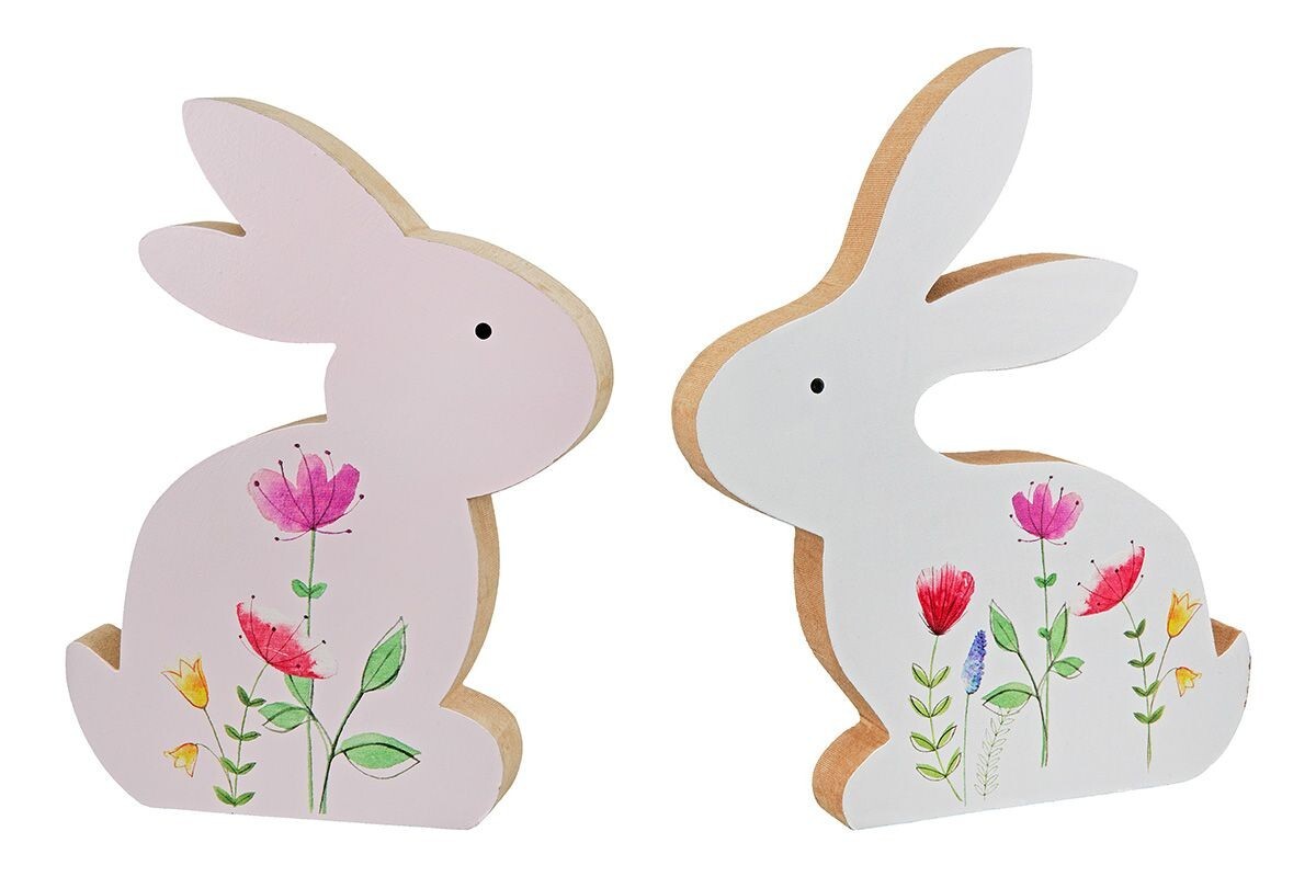 Deko-Figur Holz Hase 17cm sort. weiß oder rosa Oster Frühjahr Oster-Deko GILDE