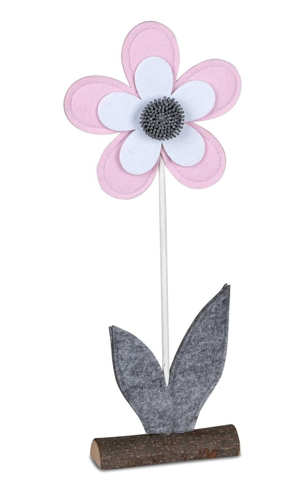 Deko-Filz Blume H. 56cm auf Fuß mit Holz-Sockel grün-rosa sort. Formano