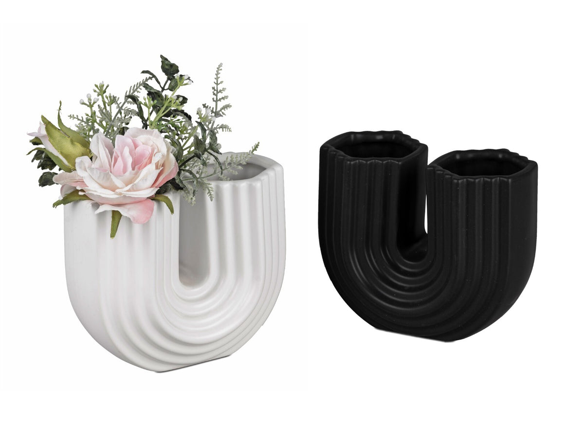 Deko Blumen-Vasen U-förmig sort. schwarz-weiß 15x12 cm Vase Modern Formano