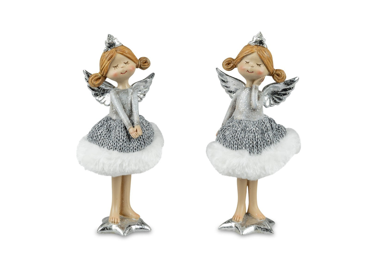 Deko Figur Engel „Princess“ 14/17/23,5cm silber m. Glitter Winterzeit Formano