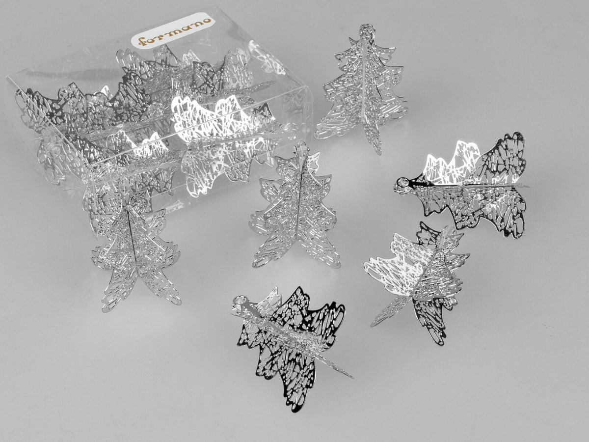 6er Pack Deko-Tanne Streudeko Tischdeko 4cm silber mit Kristallstein Formano