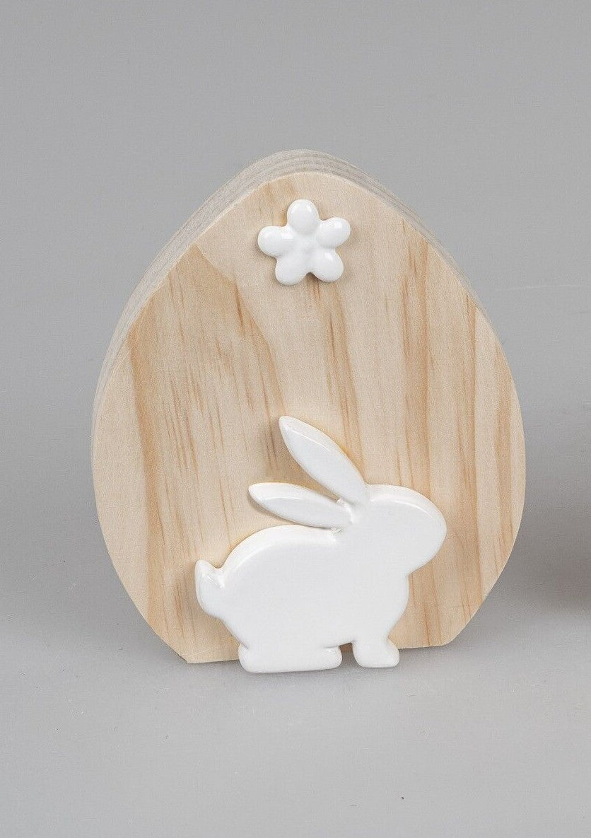 Deko-Ei 15 cm aus Porzellan + Holz mit Hase Frühjahr Ostern Formano