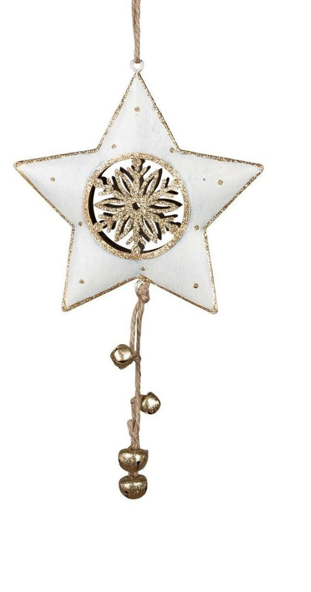 Deko Hänger Metall sort. 24cm creme-Gold m. Durchbruch Winterzeit Forman