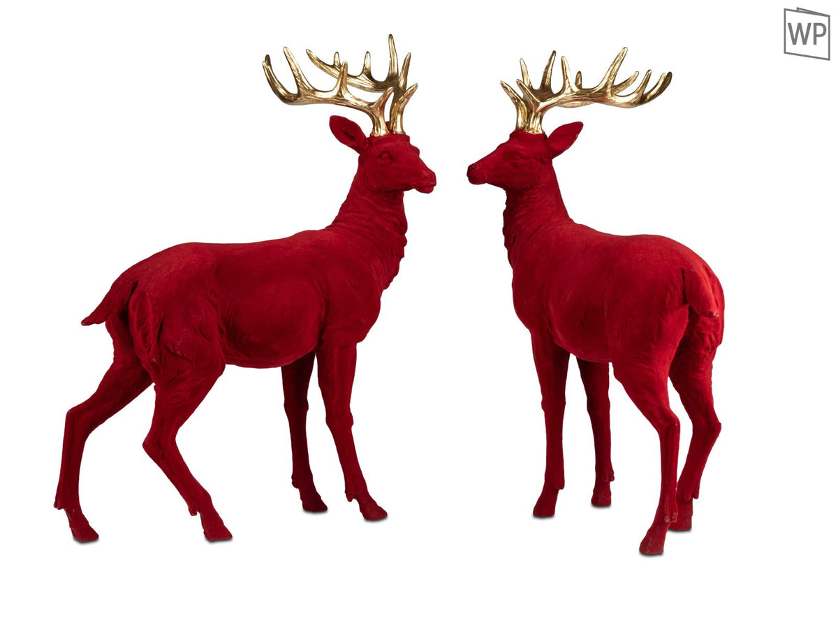 Deko Hirsch 33 × 43 cm SAMT-Optik (Rot/Grün) mit goldenem Geweih – formano