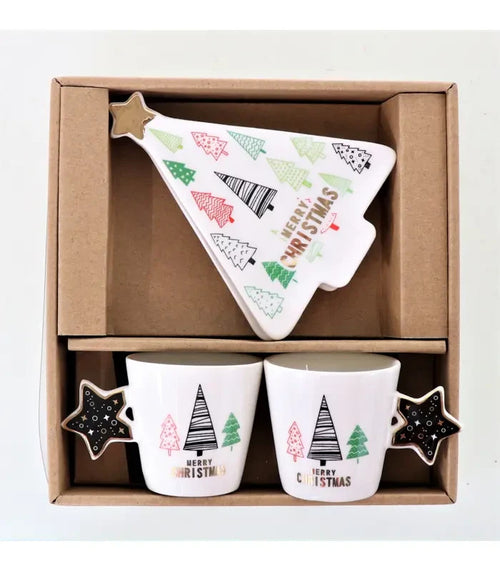 4tlg. Espresso Set Xmas – 2 Tassen & 2 Unterteller, Porzellan Geschenkbox Hoff