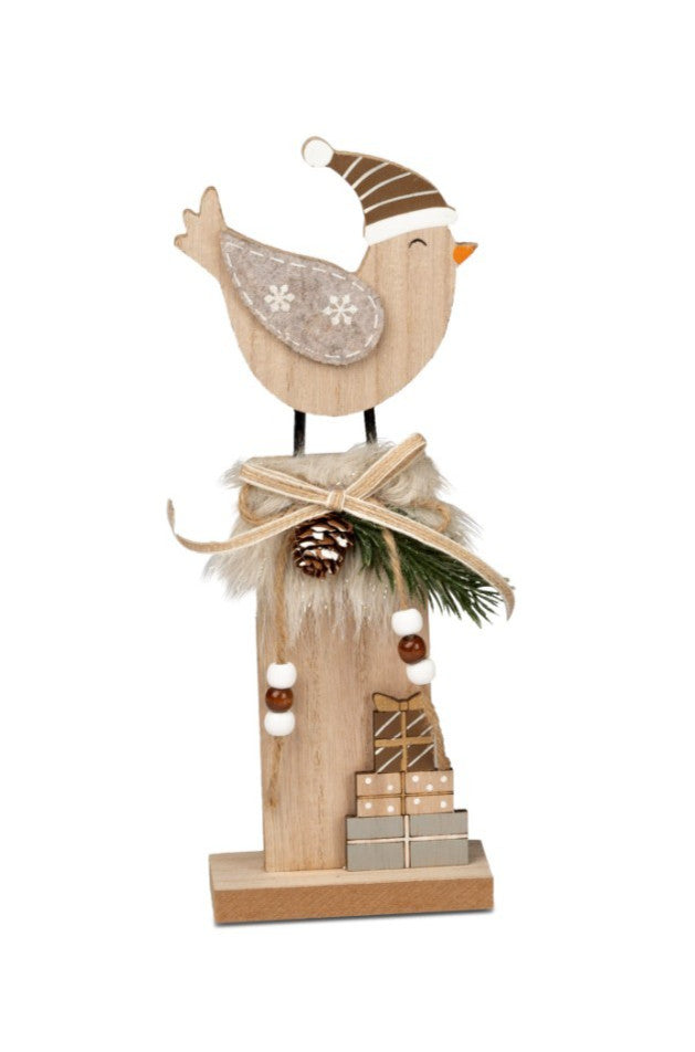Deko Holzvögel mit Wintermütze 28cm oder 39,5cm – Natur Winter Deko Formano