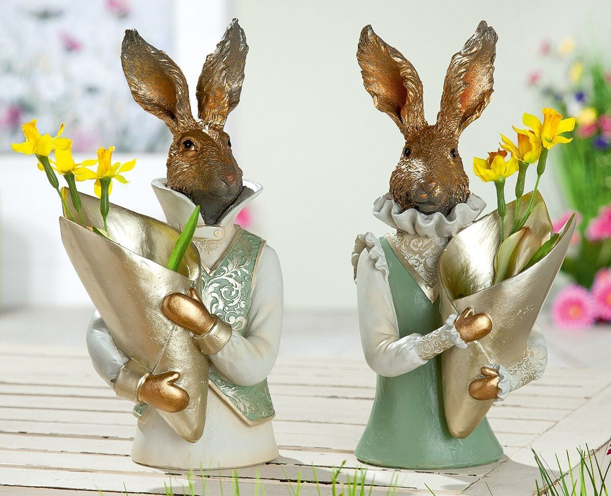 Deko-Figur „Lord und Lady“ mit Tütenvase sort. H.30cm Osterhase Frühjahr GILDE