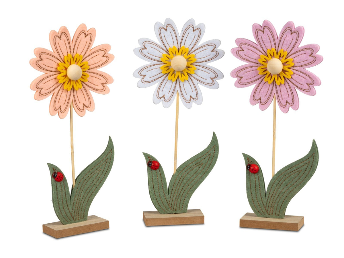 Deko-Filz Blume H. 27 cm auf Fuß mit Holz-Sockel sort. Formano