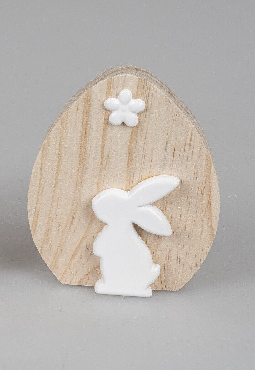 Deko-Ei 15 cm aus Porzellan + Holz mit Hase Frühjahr Ostern Formano