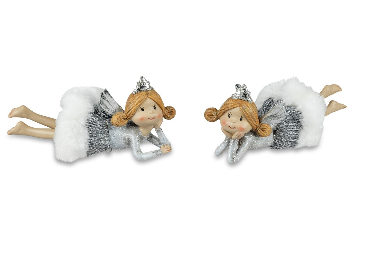 Deko Figur Engel „Princess“ 14/17/23,5cm silber m. Glitter Winterzeit Formano