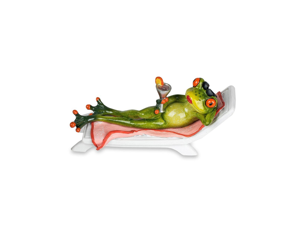 Deko-Figur Frosch auf Liege im Urlaub/ am Strand/ m. KOFFER Geschenke Formano