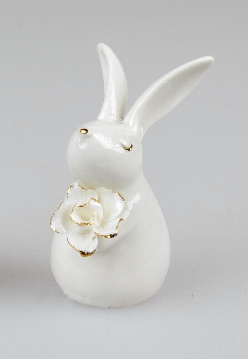 Deko Figur Hase m. Blüte sort. Porzellan H. 10cm Frühjahr Formano