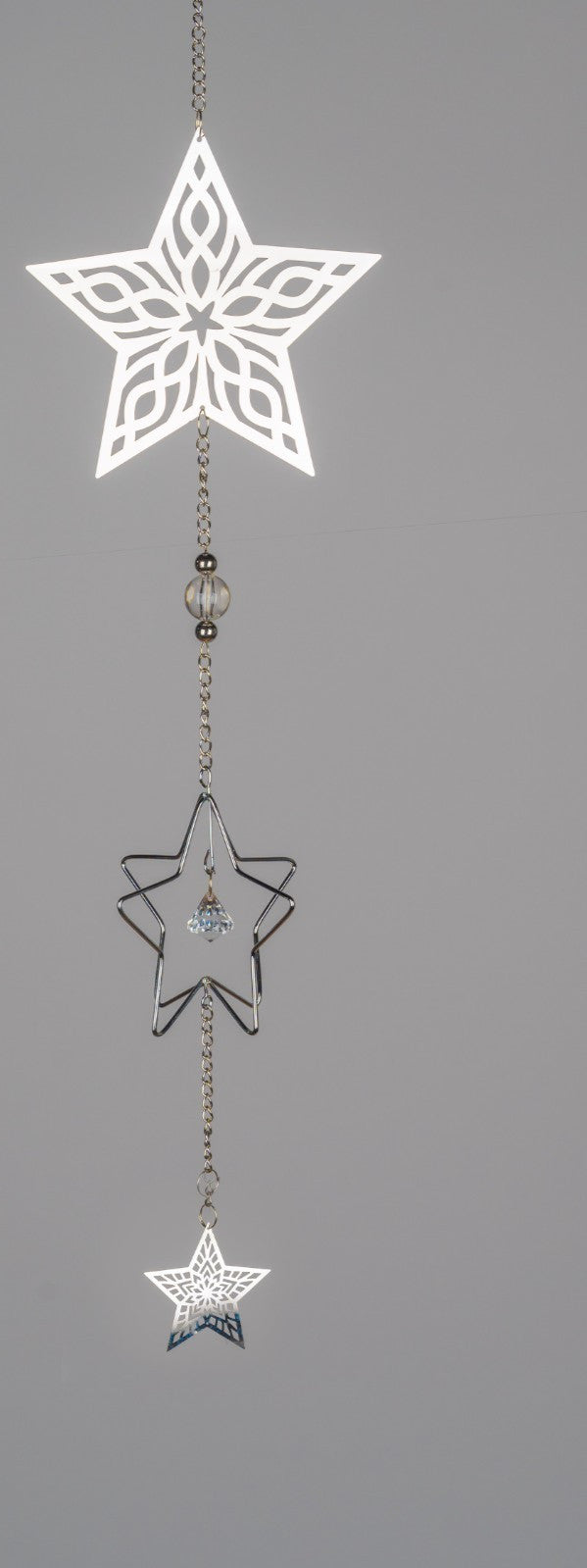 Deko Hänger Stern sort. 3D L. 51cm silber aus Edelstahl + Glas Formano