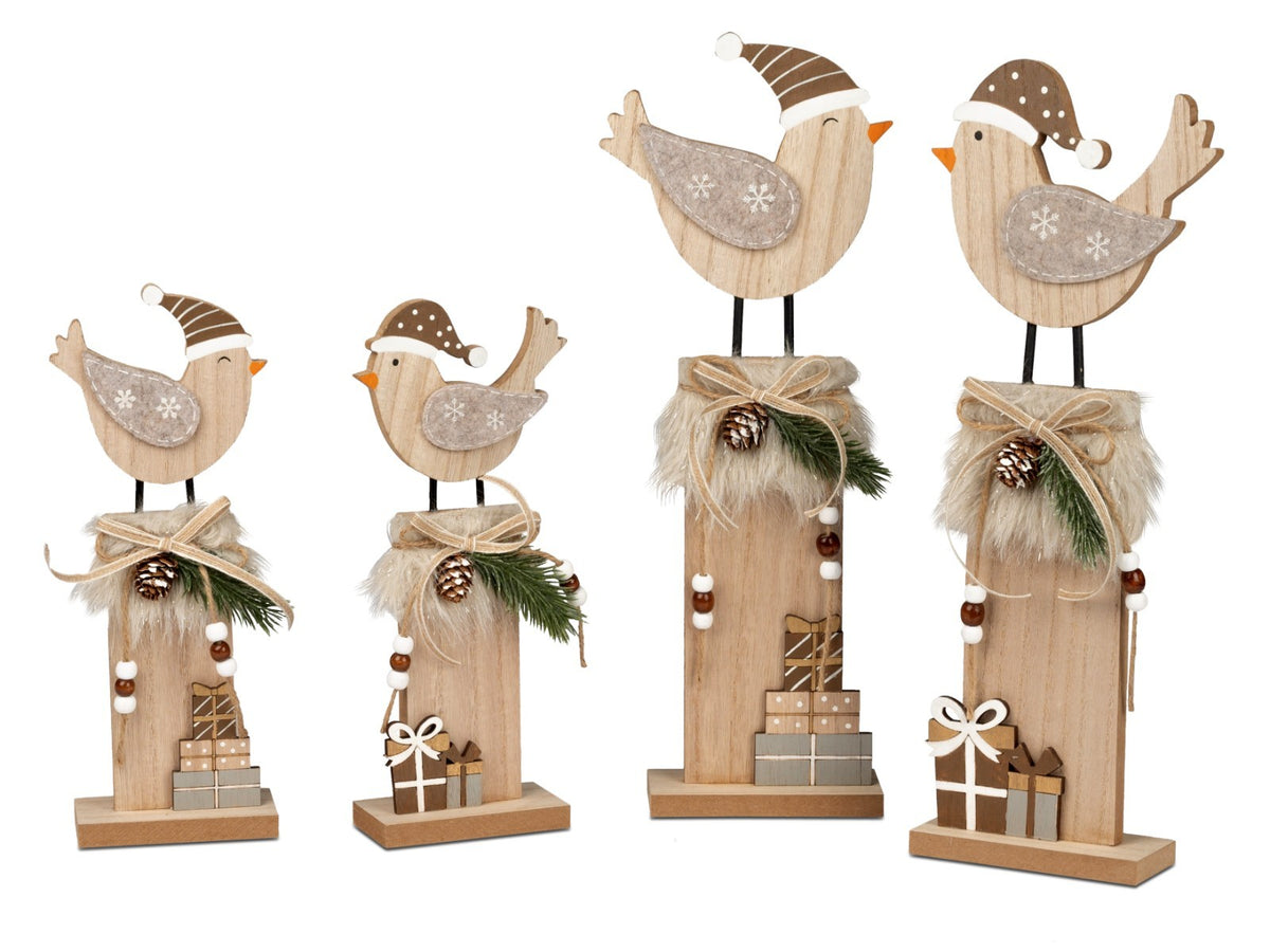 Deko Holzvögel mit Wintermütze 28cm oder 39,5cm – Natur Winter Deko Formano