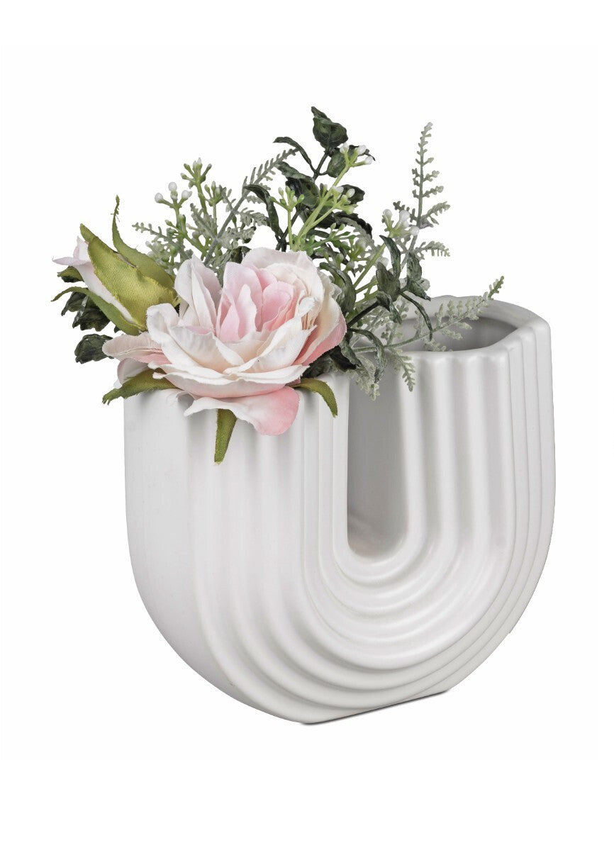 Deko Blumen-Vasen U-förmig sort. schwarz-weiß 15x12 cm Vase Modern Formano