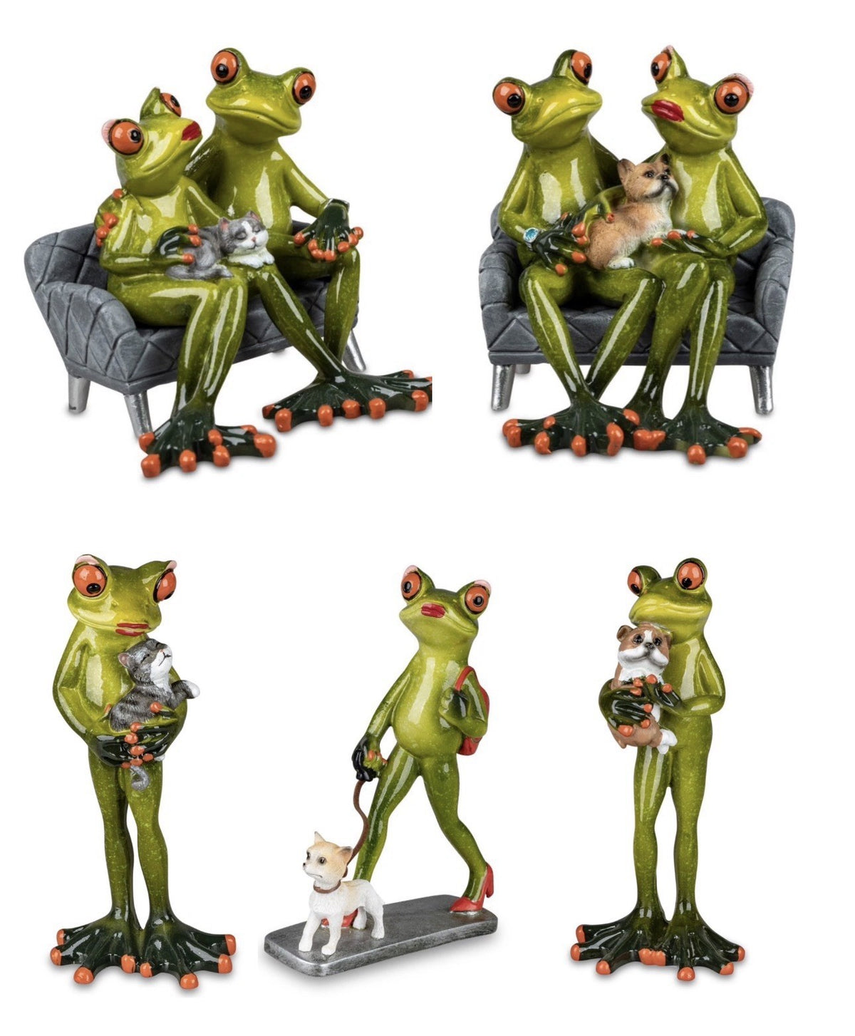 Deko-Figur Frosch sort. mit Hund Katze Froschpaar Sofa Dekofigur Formano