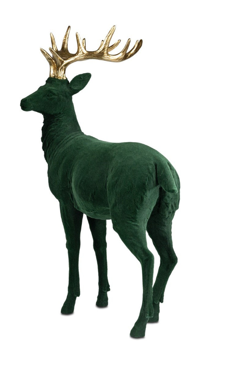 Deko Hirsch 33 × 43 cm SAMT-Optik (Rot/Grün) mit goldenem Geweih – formano