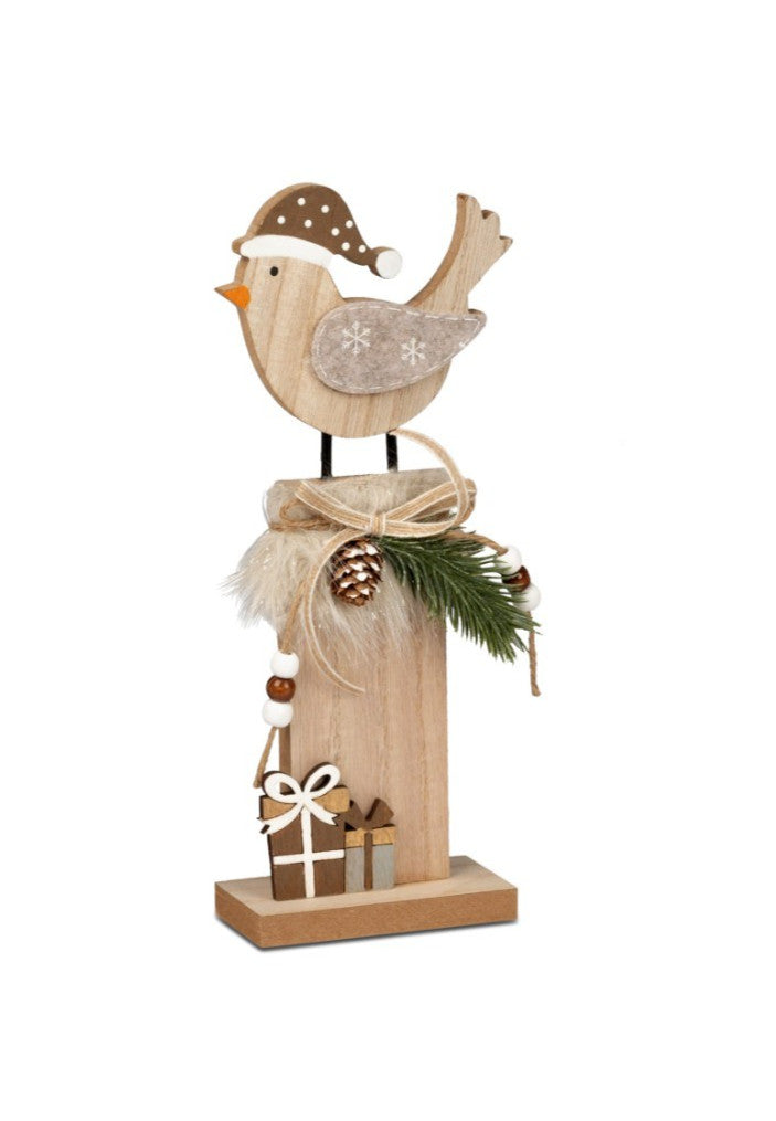 Deko Holzvögel mit Wintermütze 28cm oder 39,5cm – Natur Winter Deko Formano