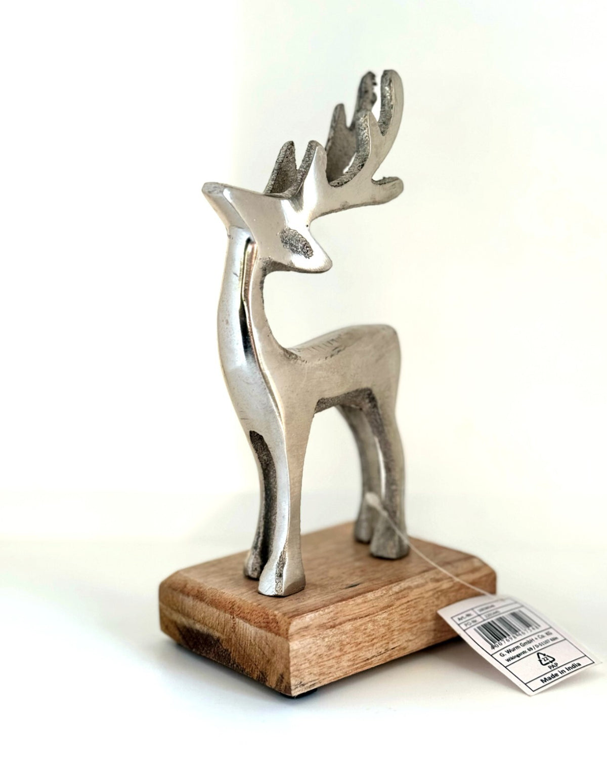 Deko-Figur Hirsch 17 cm Aufsteller Alu - Mangoholz Winterzeit G.Wurm