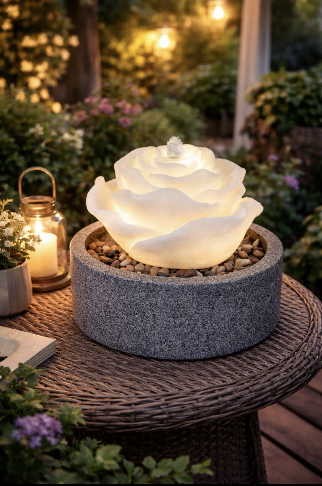 Deko Spring Brunnen H. 20 oder 28 cm ROSE m. LED-Licht für Innen & Außen Formano