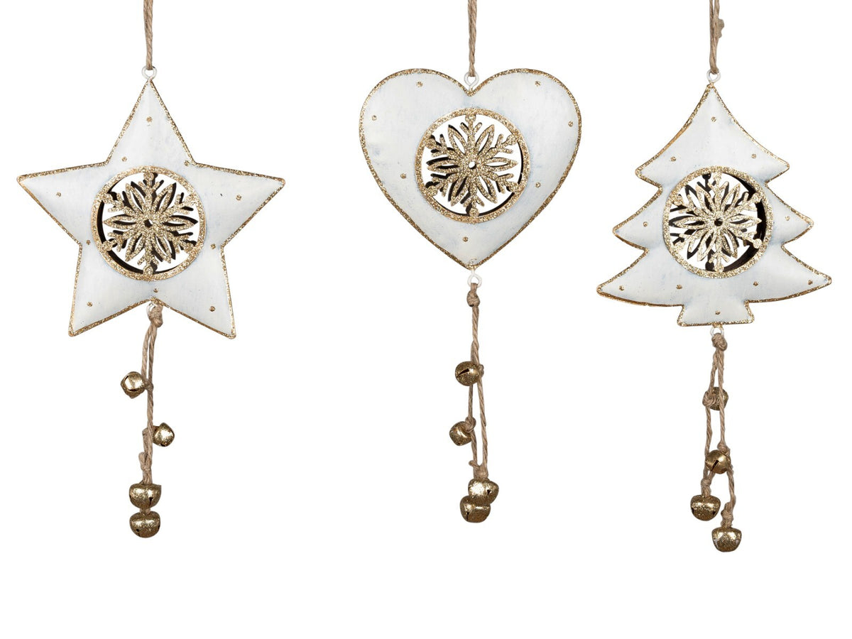 Deko Hänger Metall sort. 24cm creme-Gold m. Durchbruch Winterzeit Forman