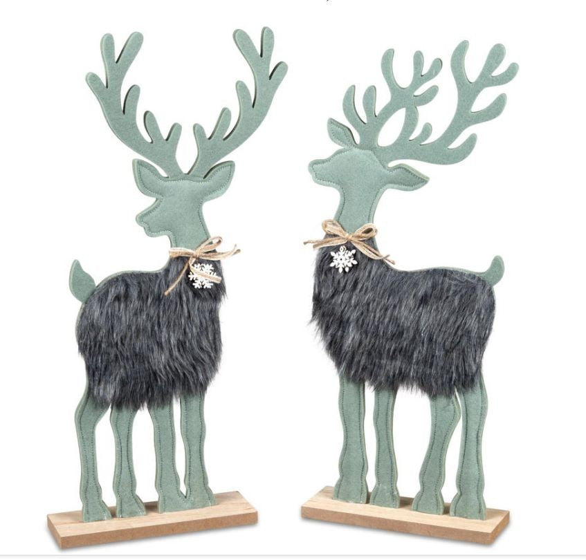 Filz- Hirsch mint-grün auf Holz-Sockel sort. 50cm Winter Deko formano