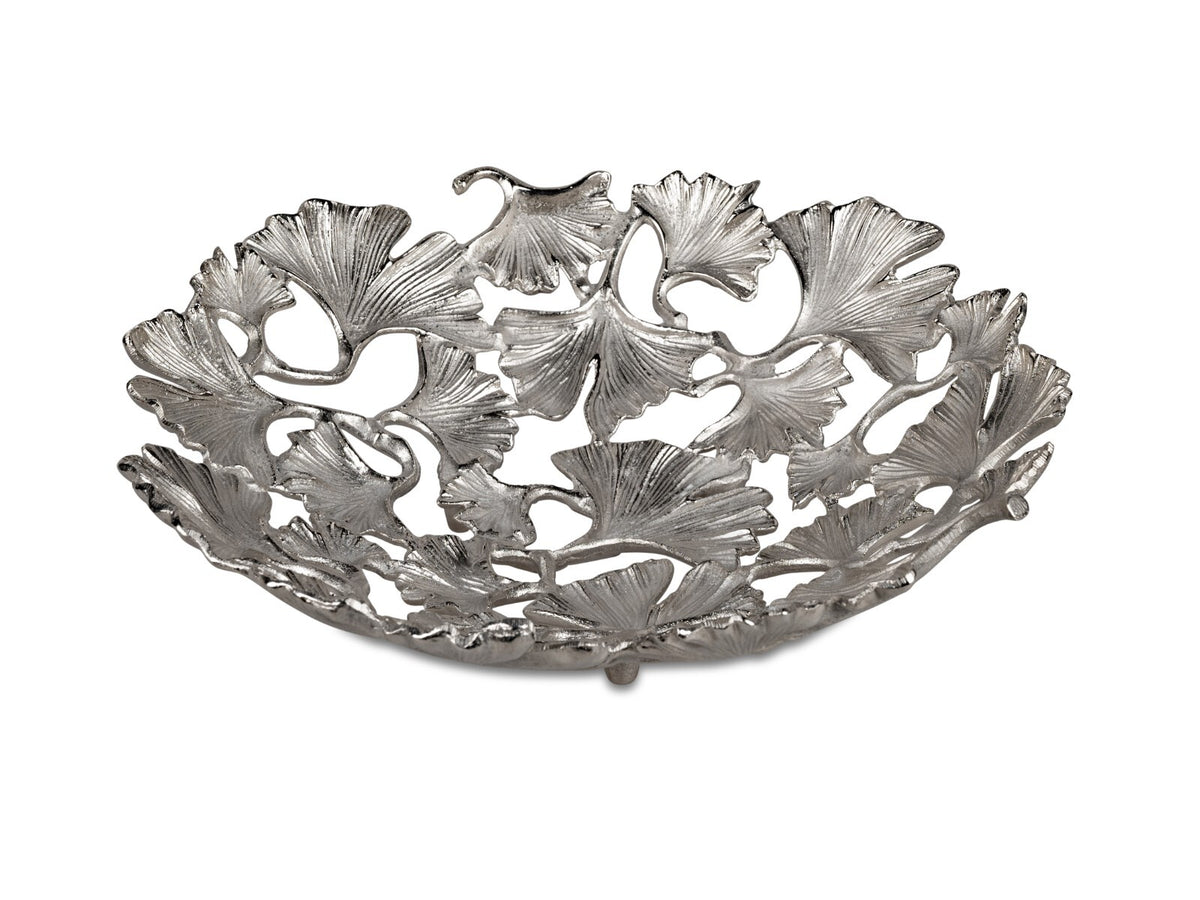 Deko Schale Ginkgo Blätter rund D. 38cm Alu Blatt silber Tisch Dekor formano