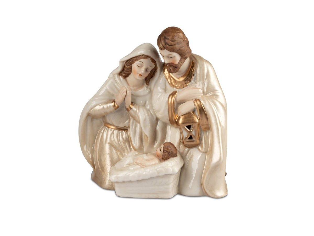 Deko-Figur Heilige Familie 12 cm Porzellan creme-Gold Weihnachten Formano