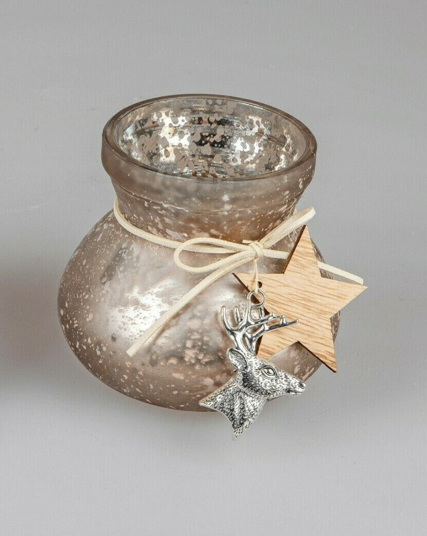 Teelichthalter Kerzenhalter Hirsch & Stern aus Glas 11- 13cm Winterzeit Formano