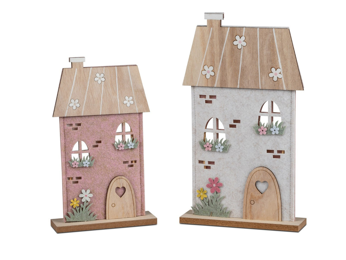 Deko-Objekt Haus mit Blumen H. 31cm sort. grau rosa aus Filz Formano