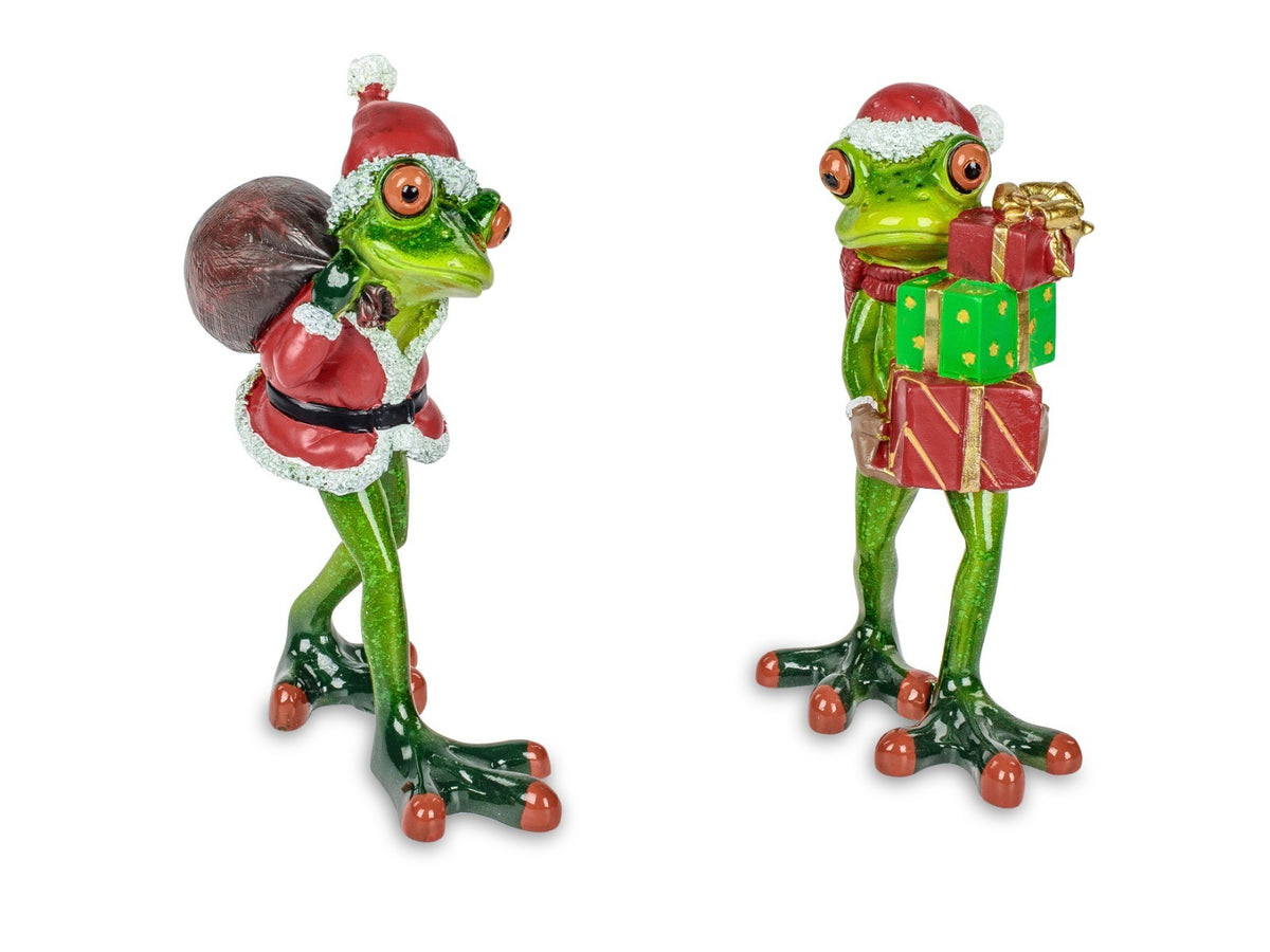 2er Set Weihnachts-Frosch-Figuren – Geschenke & Geschenkesack Formano