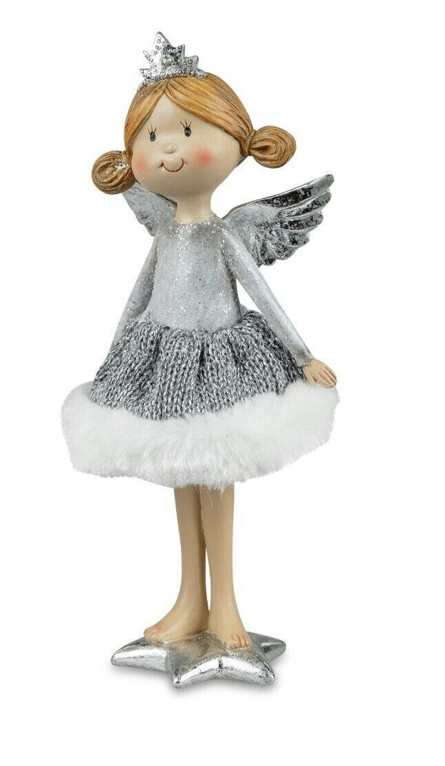 Deko Figur Engel „Princess“ 14/17/23,5cm silber m. Glitter Winterzeit Formano