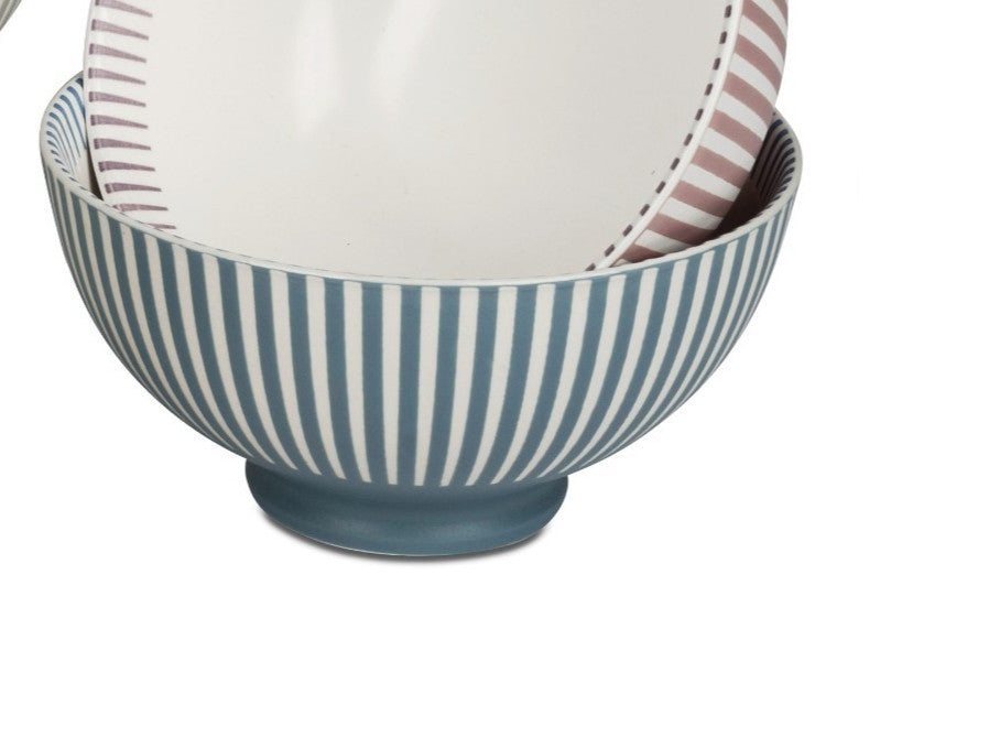 Becher & Schale Stripes Porzellan | Blau Grau Rosa | Geschirr Formano