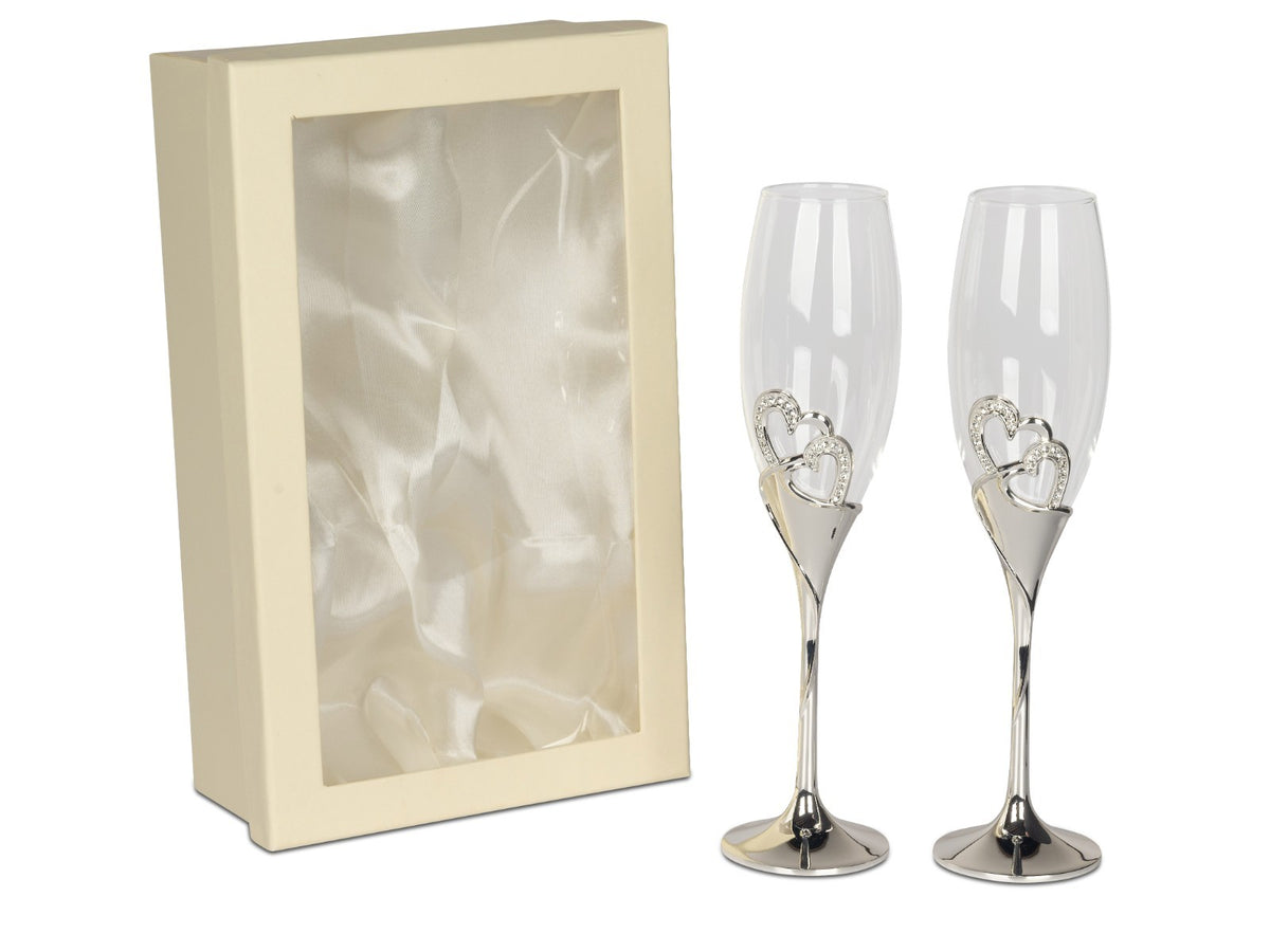 2er Set Sektgläser H. 26cm HEARTS mit Herz und Strass zur Hochzeit Formano