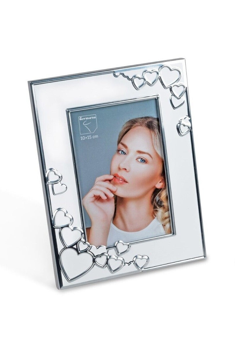 Fotorahmen Bilderrahmen für 10x15 oder 13x18 mit Herzen Weiß Silber formano