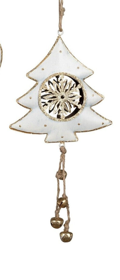 Deko Hänger Metall sort. 24cm creme-Gold m. Durchbruch Winterzeit Forman