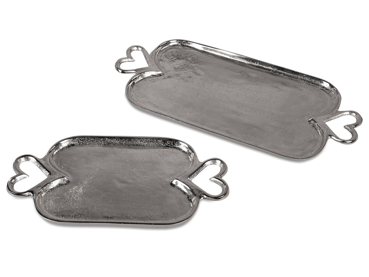 Deko Tablett 20x37cm - 25x51cm mit Herz-Griff aus Aluminium formano