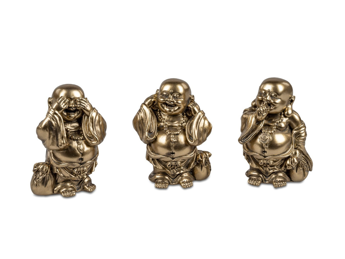 Deko - Figur Buddha 11 cm 3er Set „Nichts sehen, nichts hören" Gold Formano