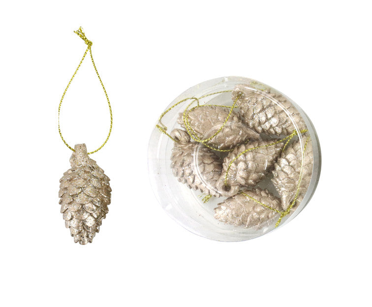 6er SET Hänger Zapfen GOLD 2x5 cm sort. Weihnachtsbaum-Deko Winterzeit Hoff