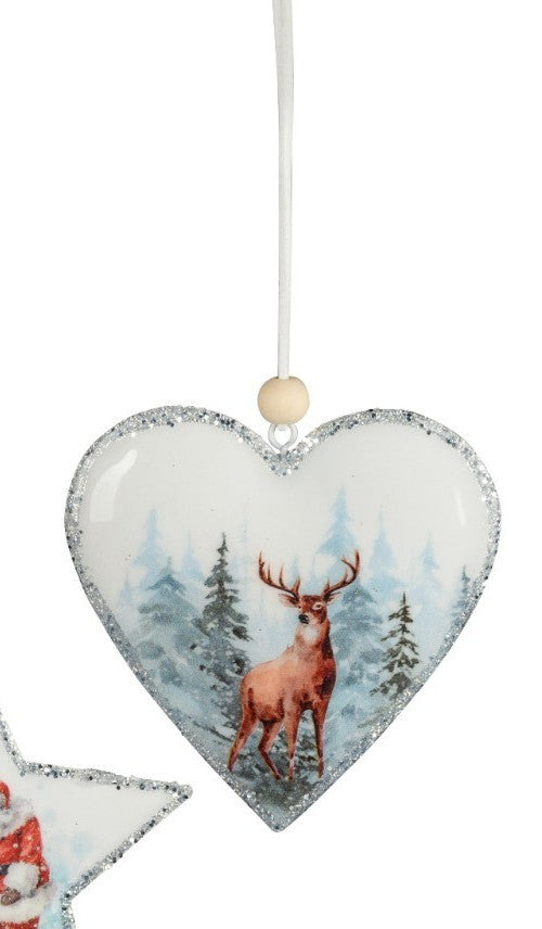 Hänger Herz Stern Tanne Kugel 12 cm Metall Weiß Silber Glitzer Winter Formano
