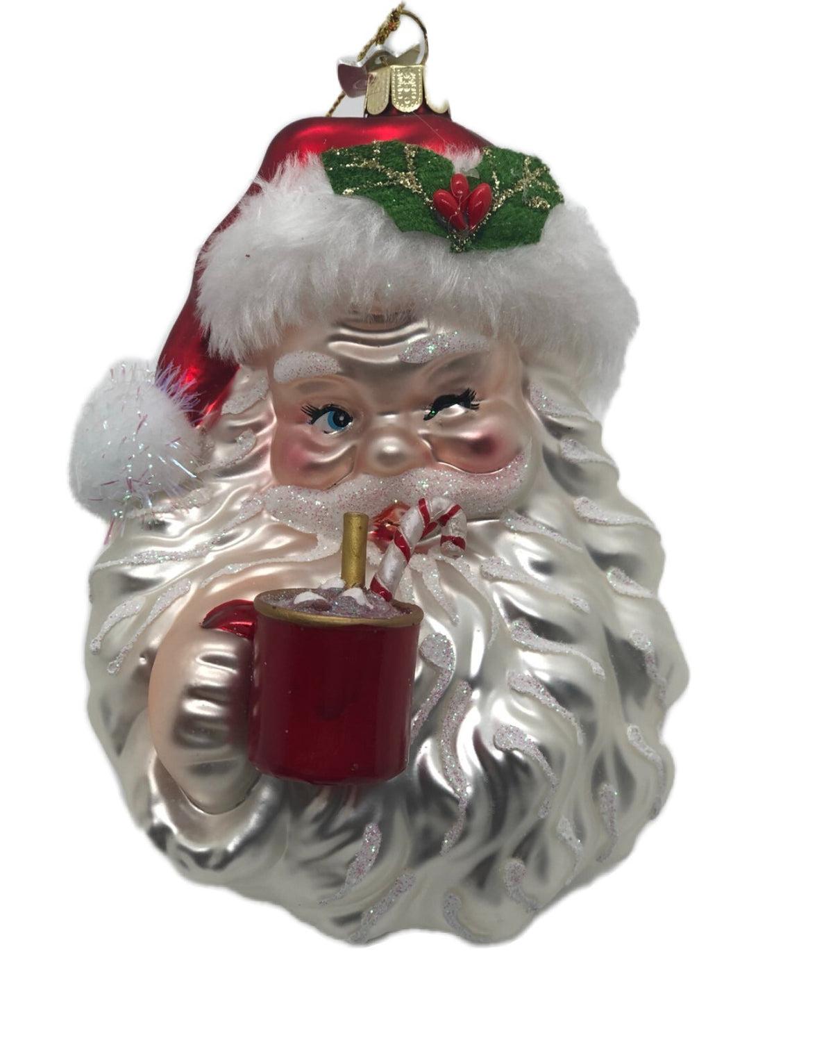 Anhänger Santa Kopf aus Glas 14cm Weihnachtsbaumkugel Ornament Kurt S. Adler