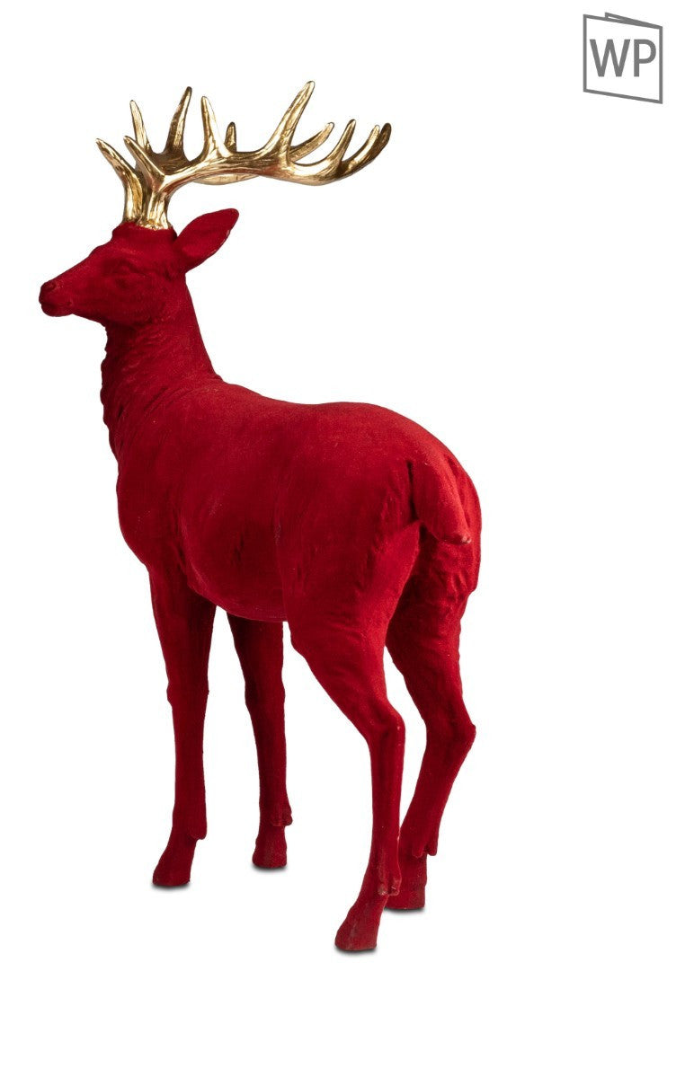 Deko Hirsch 33 × 43 cm SAMT-Optik (Rot/Grün) mit goldenem Geweih – formano