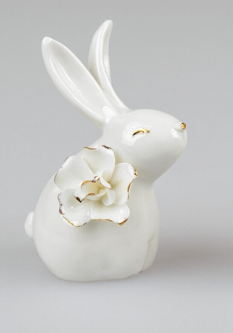 Deko Figur Hase m. Blüte sort. Porzellan H. 10cm Frühjahr Formano