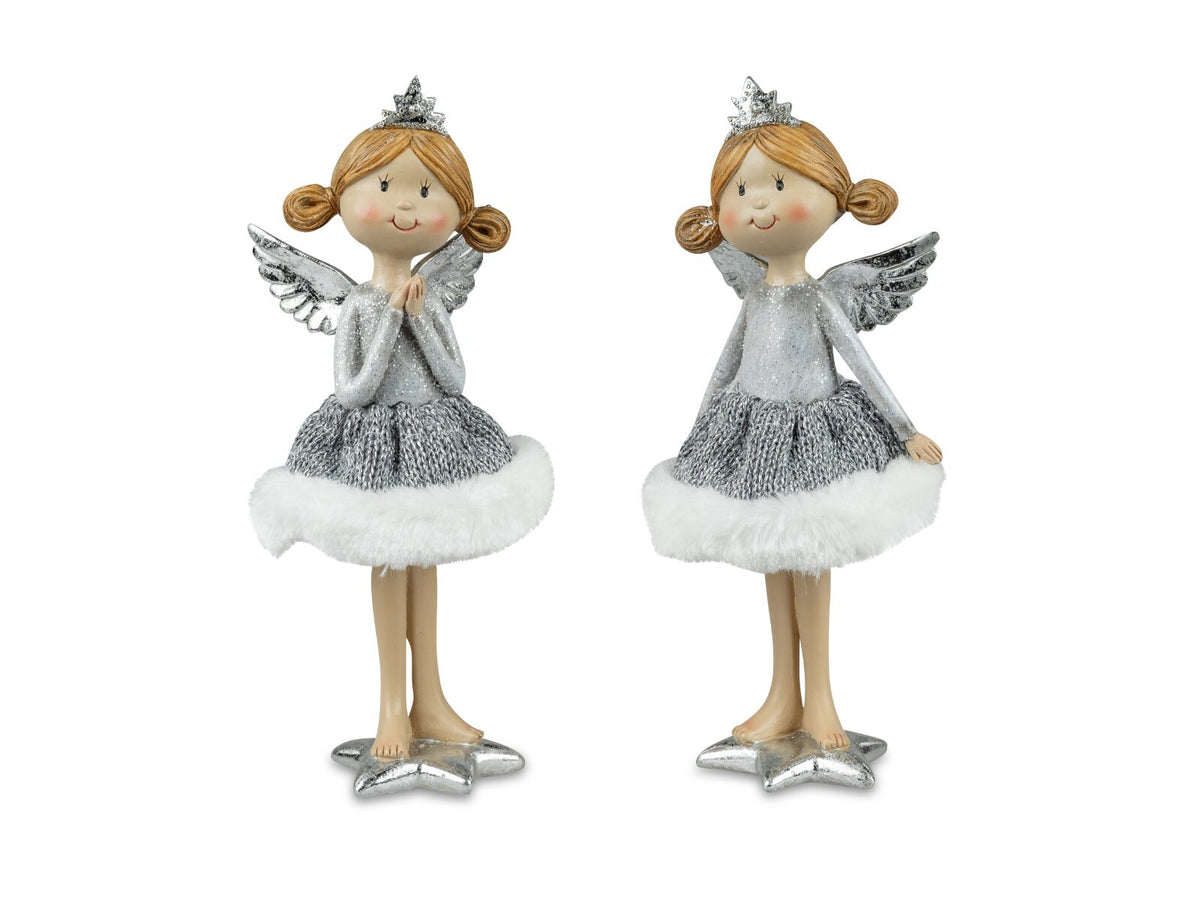 Deko Figur Engel „Princess“ 14/17/23,5cm silber m. Glitter Winterzeit Formano