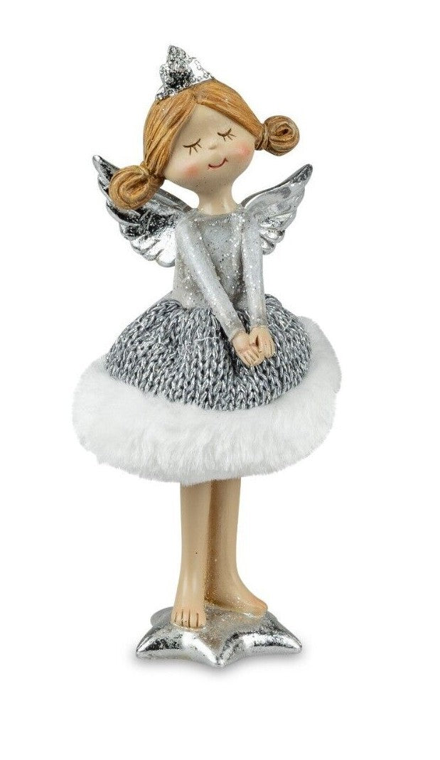 Deko Figur Engel „Princess“ 14/17/23,5cm silber m. Glitter Winterzeit Formano