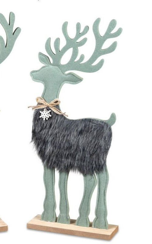 Filz- Hirsch mint-grün auf Holz-Sockel sort. 50cm Winter Deko formano