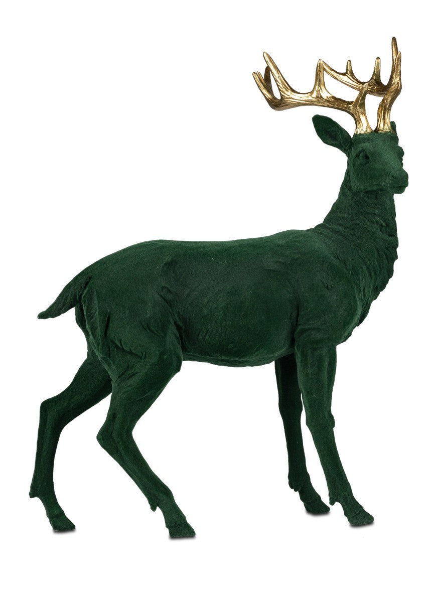 Deko Hirsch 33 × 43 cm SAMT-Optik (Rot/Grün) mit goldenem Geweih – formano