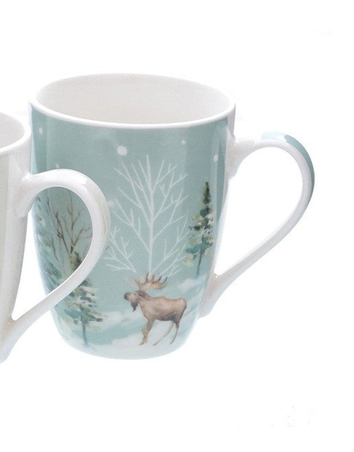 Becher 345 ml Winterwald Porzellan Tasse Motiv Hirsch Reh Formano
